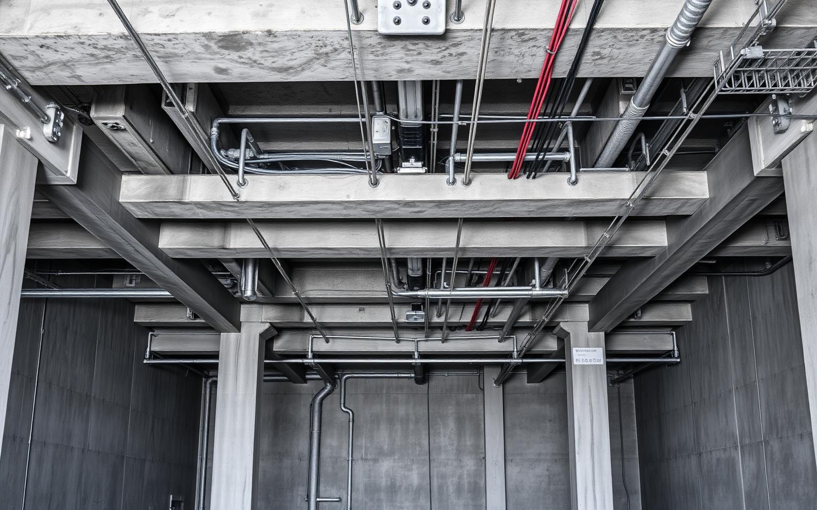 Technische Infrastruktur – Kabeltrassen und Betonstruktur